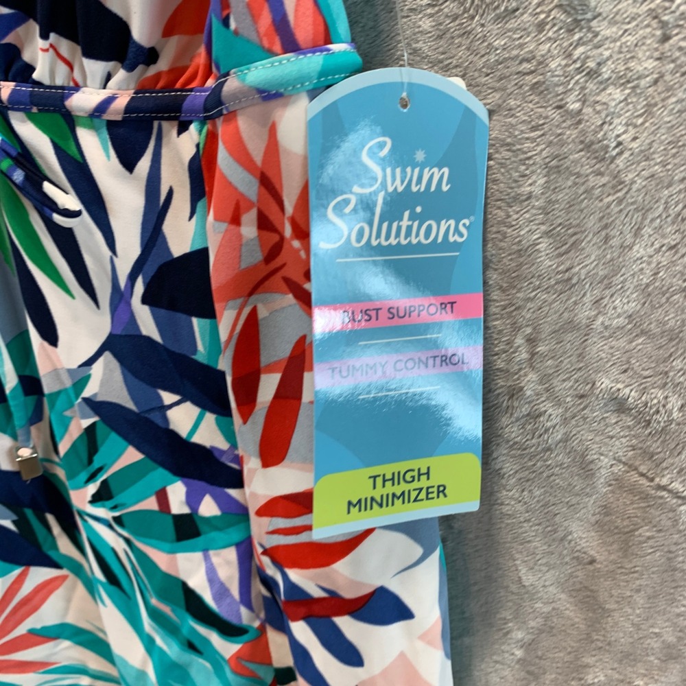 Swim Solutions Empire Princess Seam Swimdress Navy Blue Tropical Leaf Size 10 - Picture 3 of 8